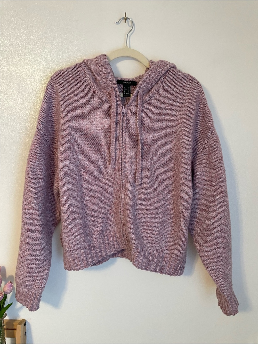 Zip up knit sweater light purple/pink forever 21 size medium